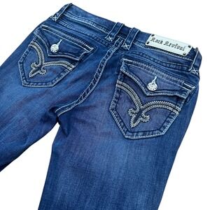 Rock Revival Ashley Bootcut Jeans Dark Wash Embellished Pockets Women Size 28 A8